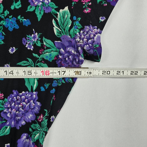 Shelly Michaels Floral Dress Woman 7/8 Vintage‎ Button Front Rayon Purple Green - Picture 6 of 10